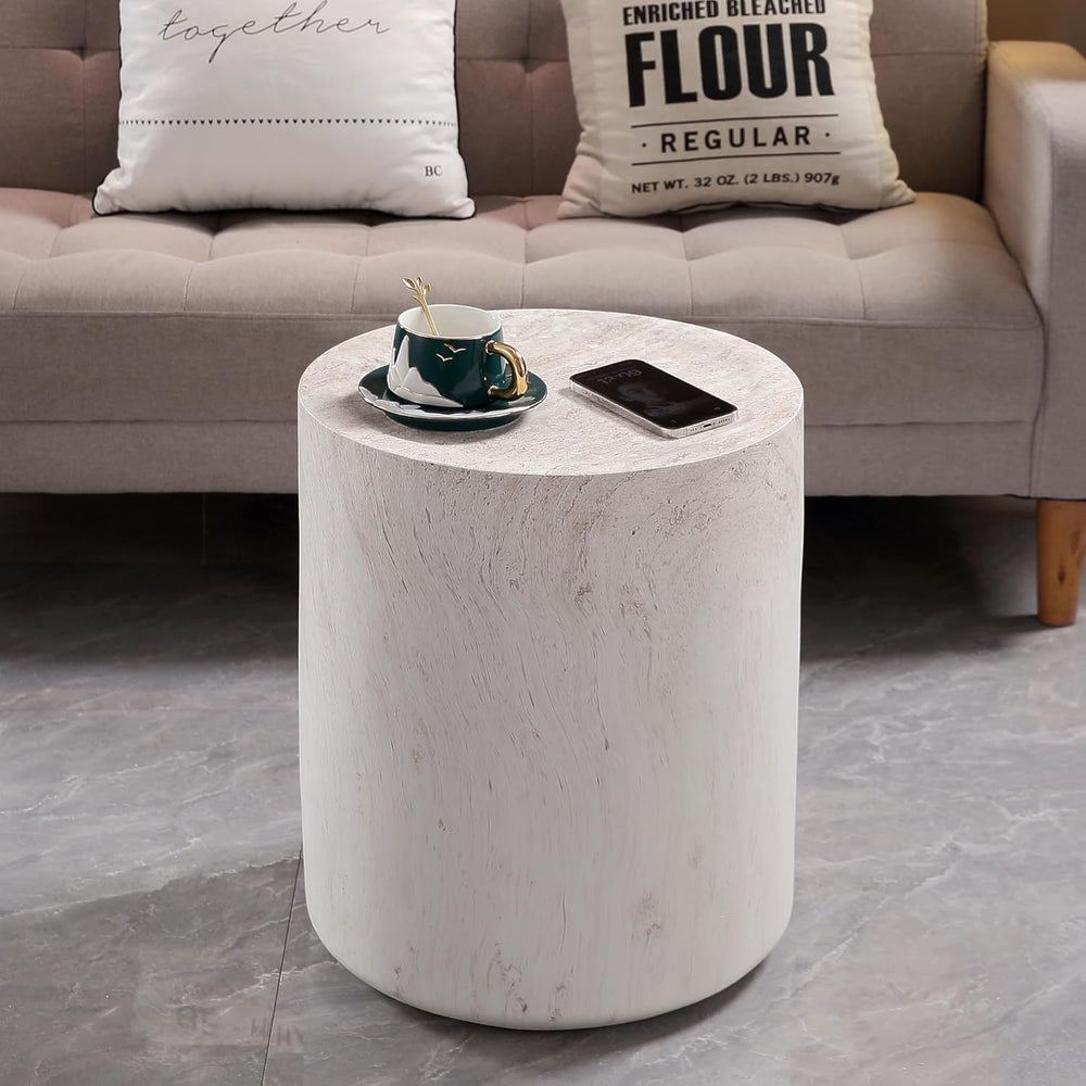 Light Travertine Finish Round Magnesium Oxide Side Table, 15.75 Inch Diameter...