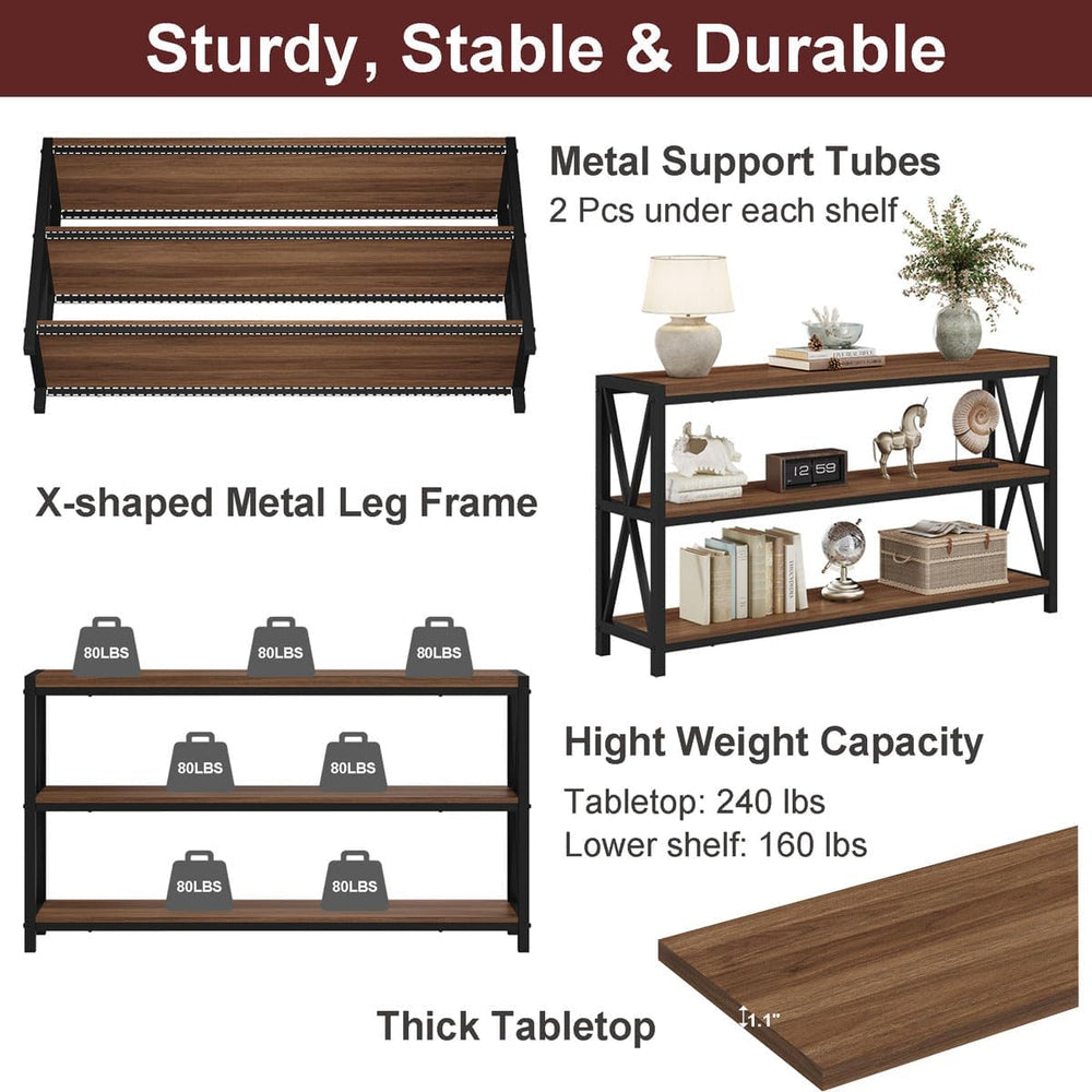 FATORRI Console Table for Entryway, 55 Inch Modern Entry Table with 3 Tier Sh...