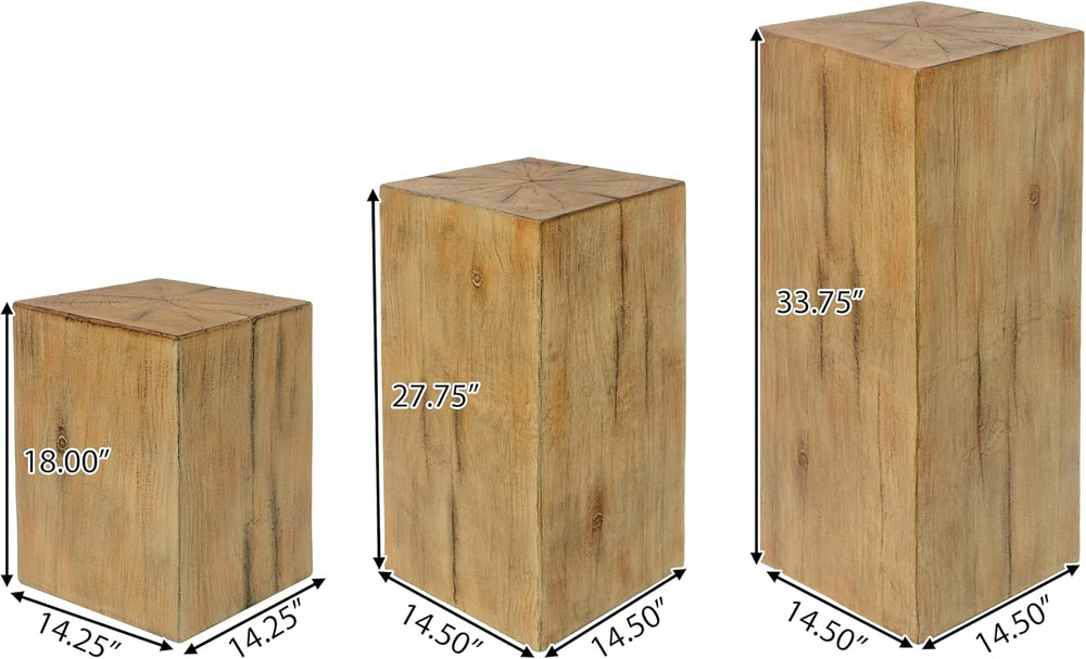 Retro Natural Style Side Table Set of 3,Stackable End Tables,Square-Column MG...