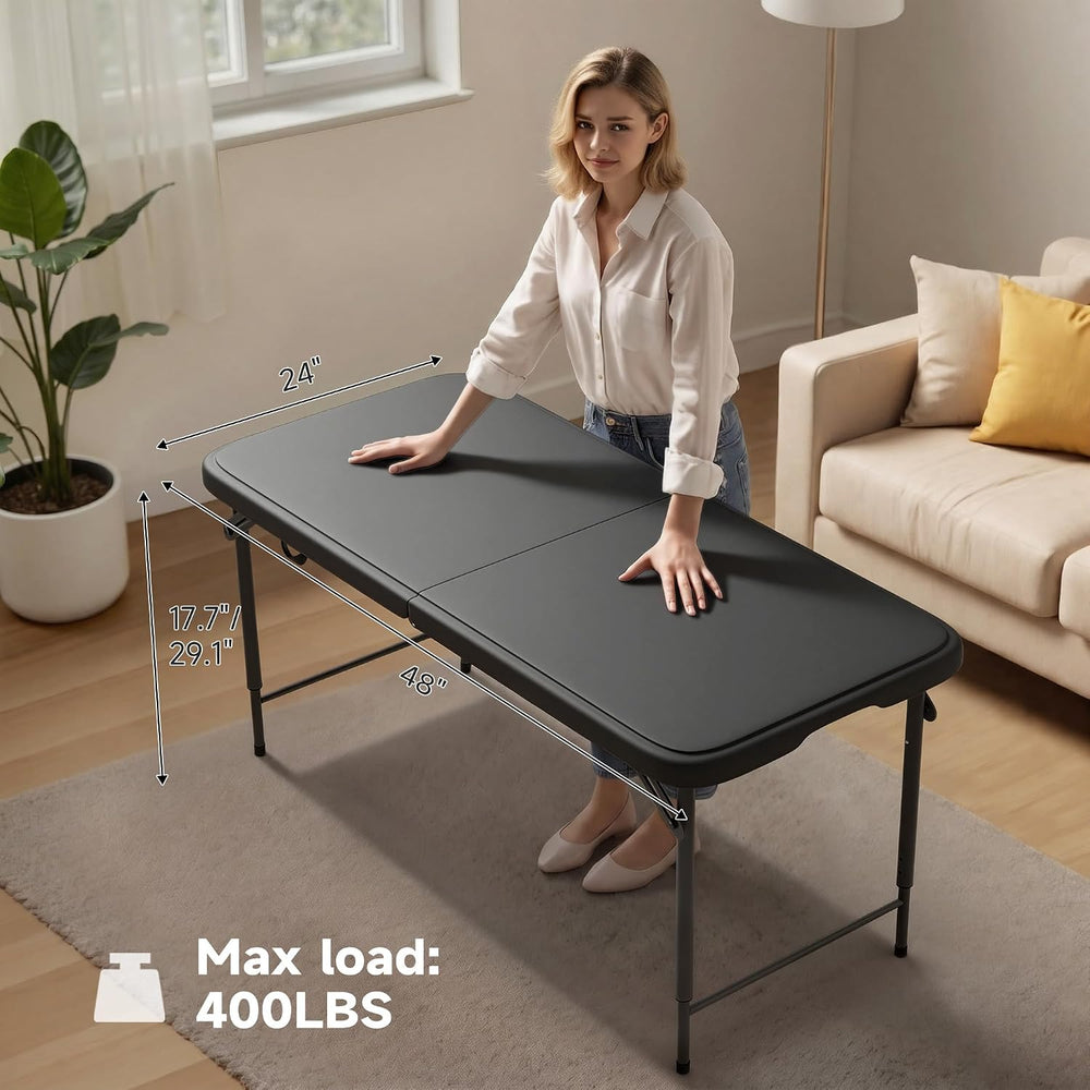 4 FT Folding Table, 3-Position Adjustable Height, Heavy Duty 400 lbs Capacity...