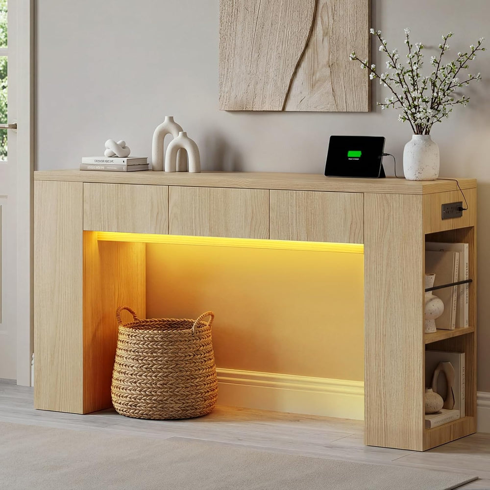 Entryway Table with 3 Drawers & Charging Station, 63" Console Table ...