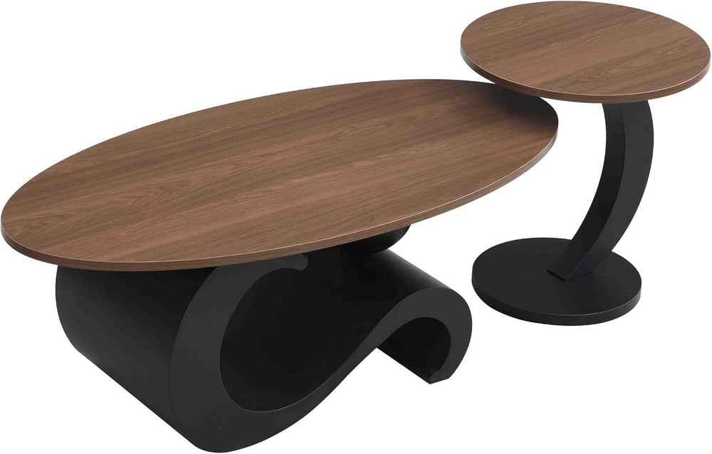 Henf Modern Nesting Coffee Table Set of 2 - Oval Table and Small Round End Ta...