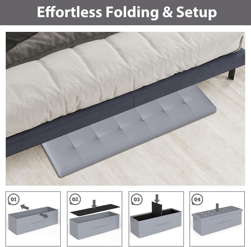 Giantex 43 Inches Folding Storage Ottoman Bench, Upholstered PU Leather Stora...
