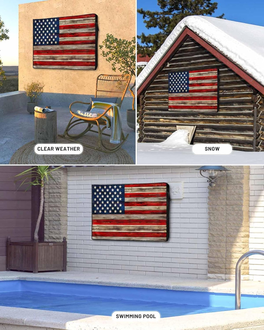 American Flag Outdoor TV Cover - Weatherproof, Vintage Wood Enclosure with Zi...