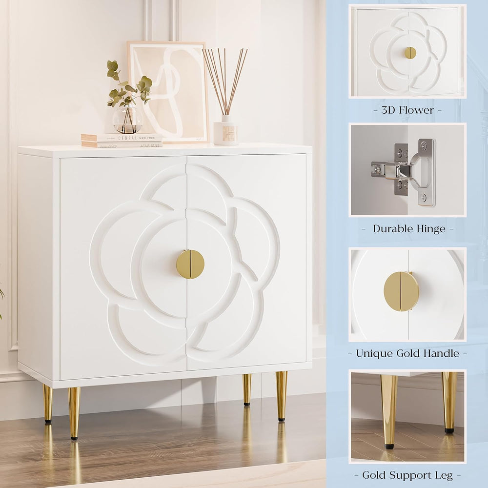 TOLEAD Storage Cabinet, Modern Cabinet with Decorative Flower Pattern Doors, ...