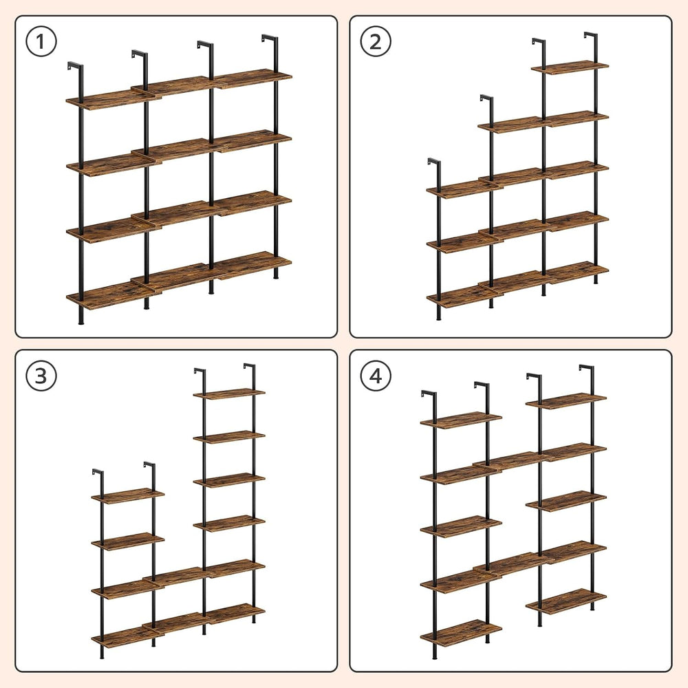 HOOBRO DIY Ladder Shelf, 6-Tier Wooden Wall Mounted Bookshelf, Narrow Bookcas...
