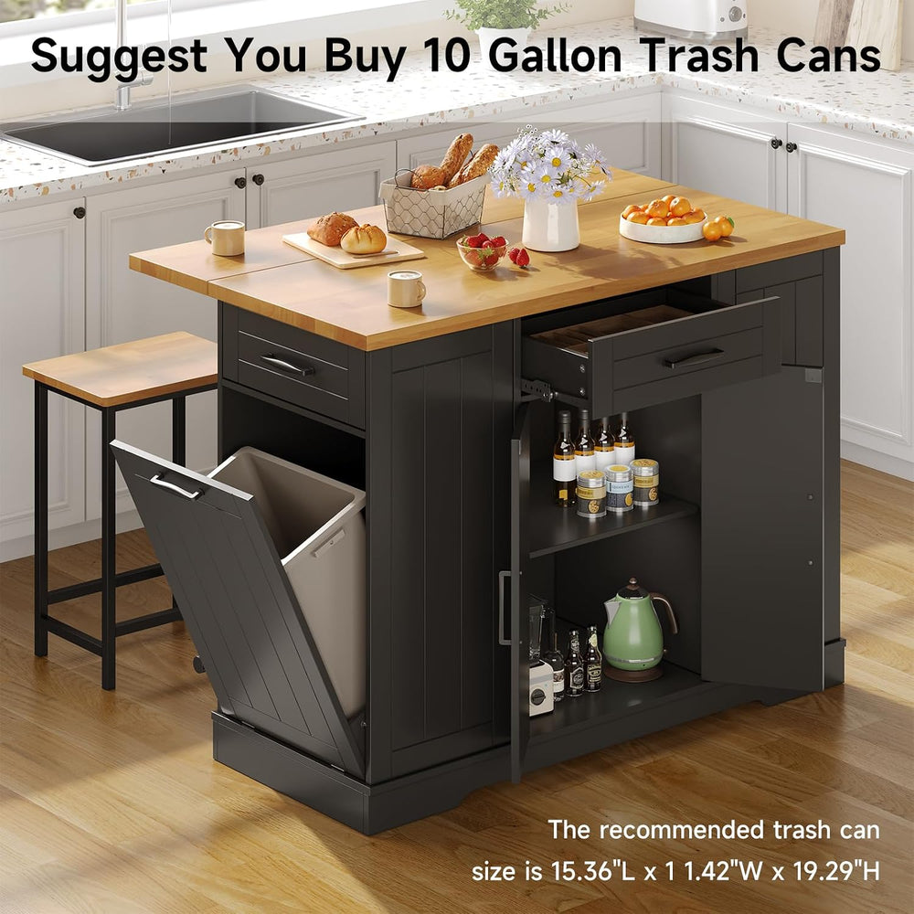 47" Kitchen Island with Seating, Include 2 Chairs, Black | Stationary Is...