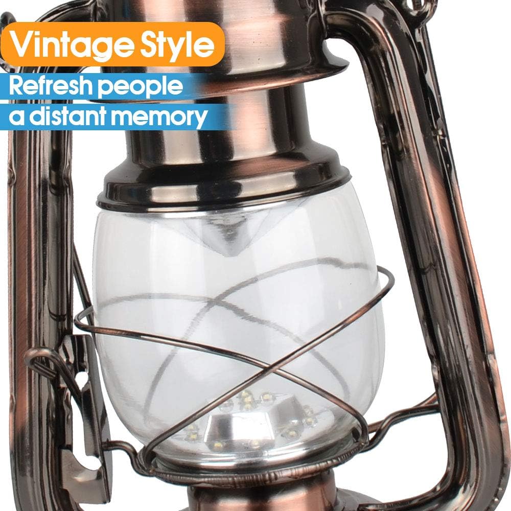Vintage LED Hurricane Lantern, Warm White Battery Operated, Antique Metal Han...