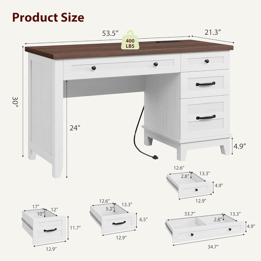 Garvee 53.5" Wooden Home Office Desk with File Drawers, Executive Desk w...