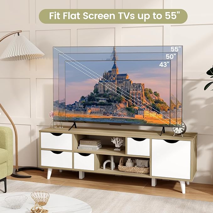 Giantex TV Stand for 55 Inches TVs, Mid Century Modern Entertainment Center w...