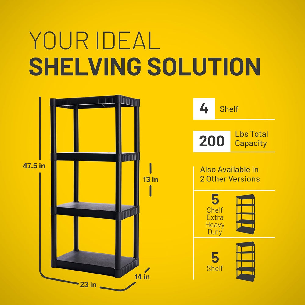 Plano 4-Shelf Plastic Storage Shelves, 48” x 23” x 14”, 200lb Capacity, Pantr...