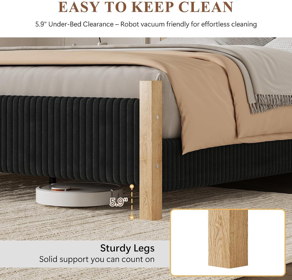 IMMERSTABLE Full Bed Frame with Headboard, Upholstered Platform Bed, Black