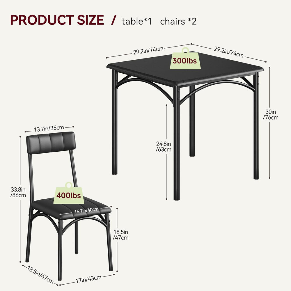3-Piece Dining Table Set for 2, Kitchen Table Set with 2 Upholstered Chairs, ...