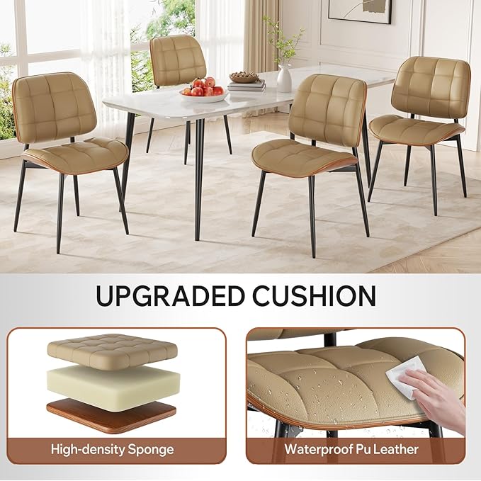 Dining Chairs Set of 6, Mid Century Modern Dining Room Chair, Upholstered Fau...