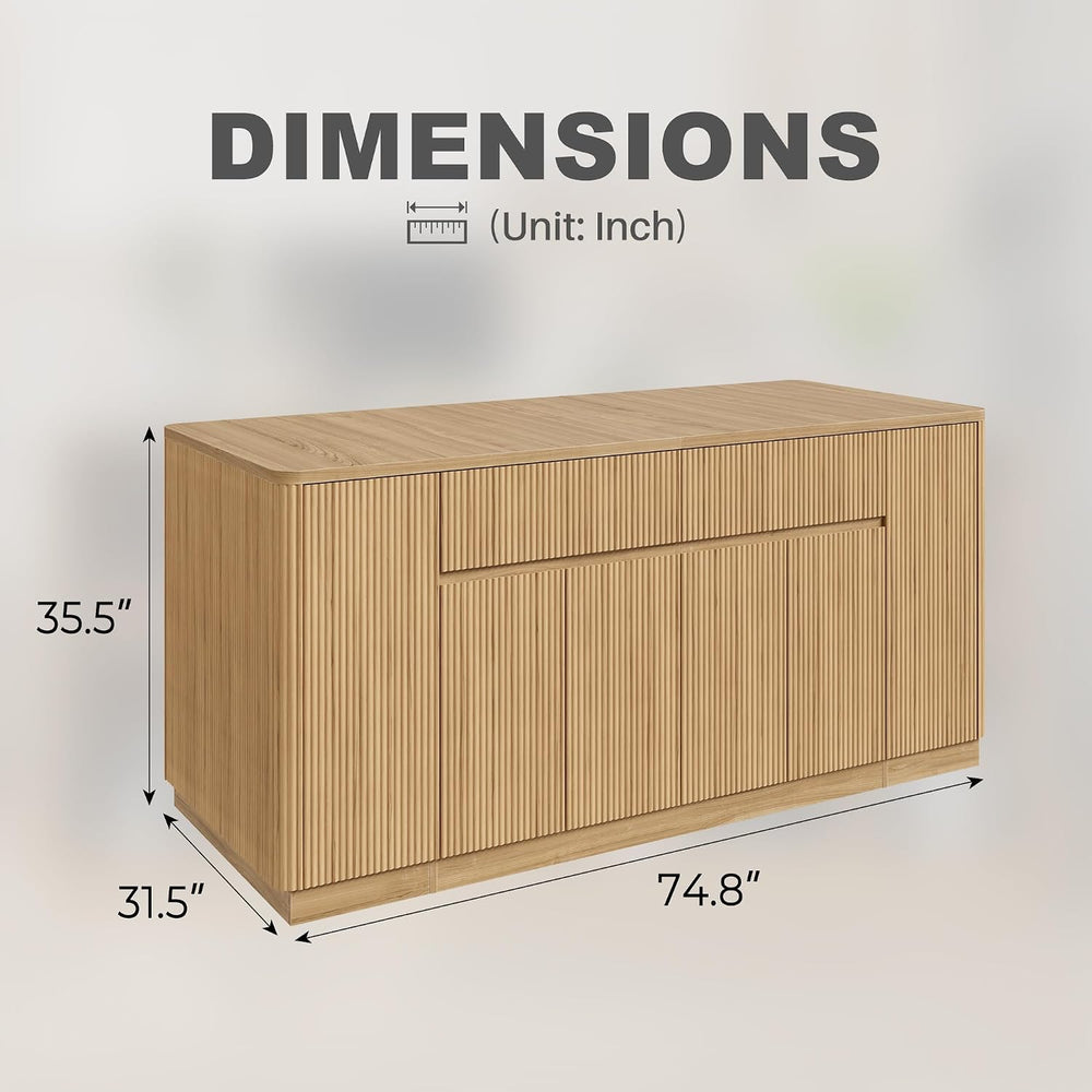 Mekminop 74.8" W Large Kitchen Island, Natural, Wavy Design | Storage, S...