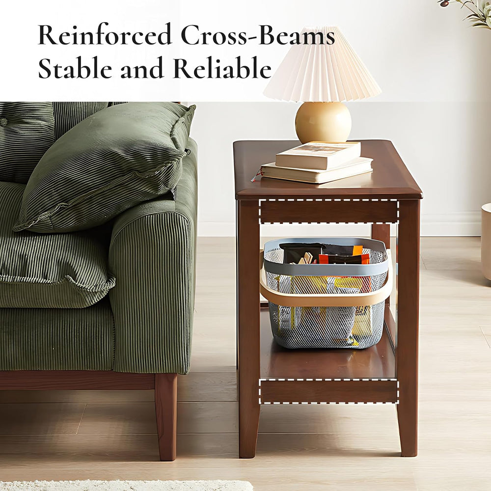 Side Table, Solid Wood Rectangular End Table with Storage Shelf, 2-Tier Coffe...