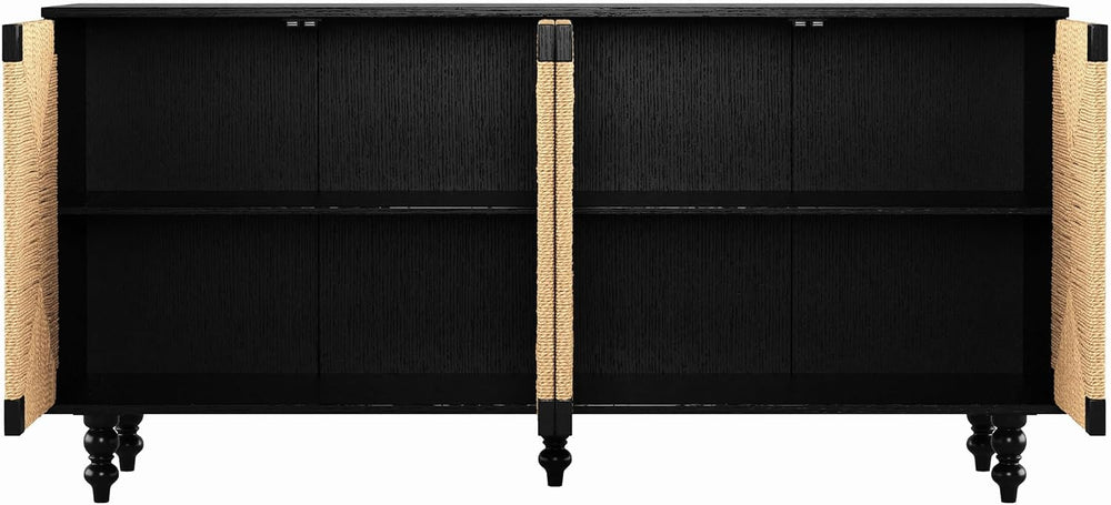 Handwoven Seagrass Doors Sideboard, 59 Inch Boho TV Stand Media Console Buffe...