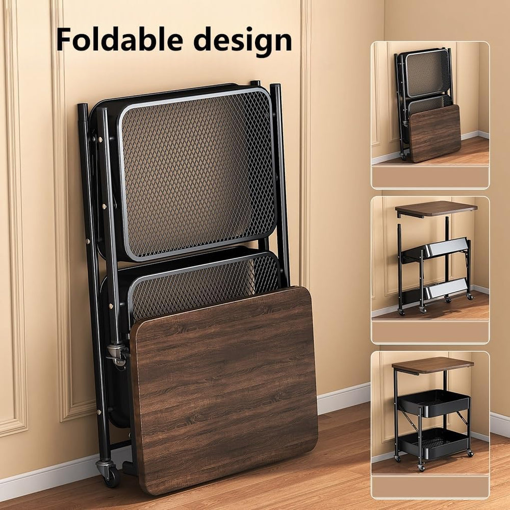 Foldable Narrow Modern Sofa Table with Open Storage Shelves, Movable Side Tab...