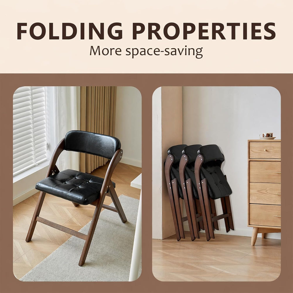 Wood Folding Chairs Set of 2, Upholstered Foldable Dining Chairs