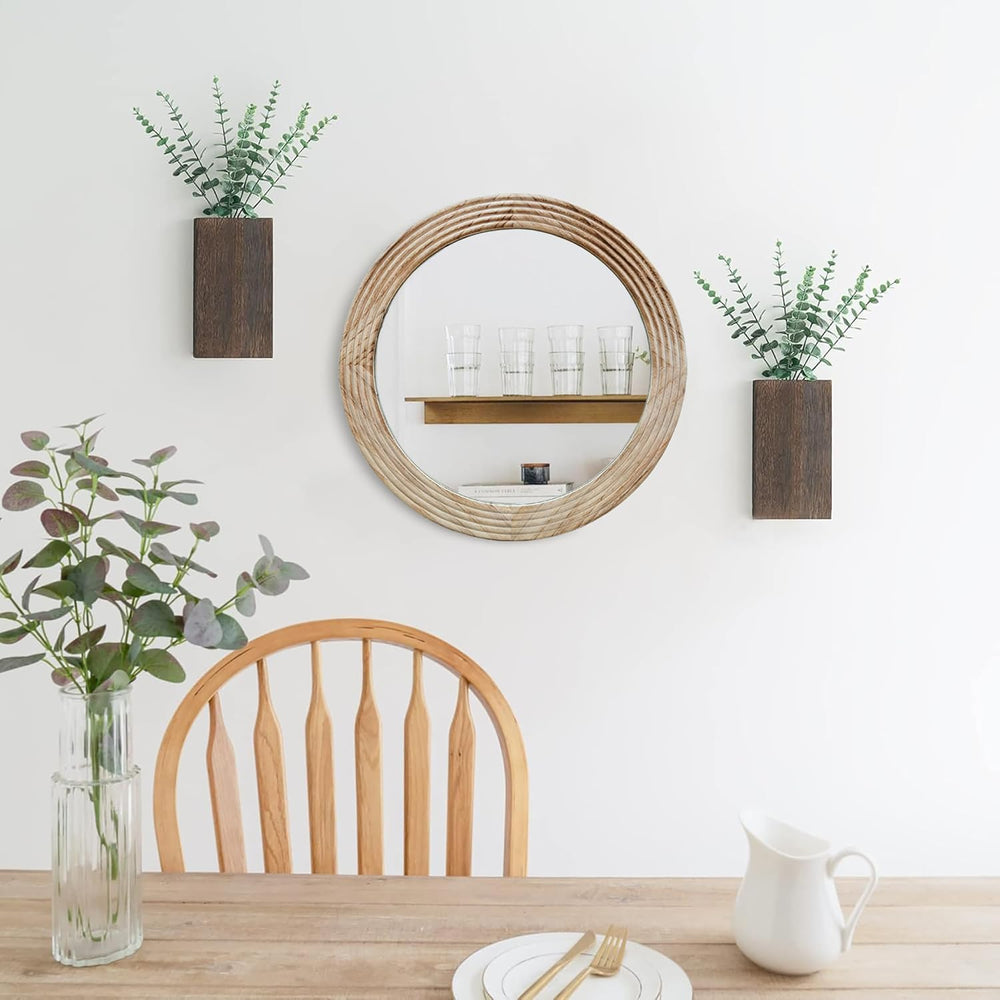 LOSOUR Round Mirror, Farmhouse Decor Solid Wood Frame Wall Circle Mirror, Dec...