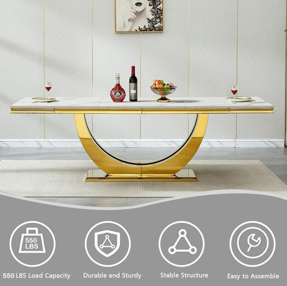 94" White Dining Table for 6-10, Modern Rectangular Kitchen Table with F...