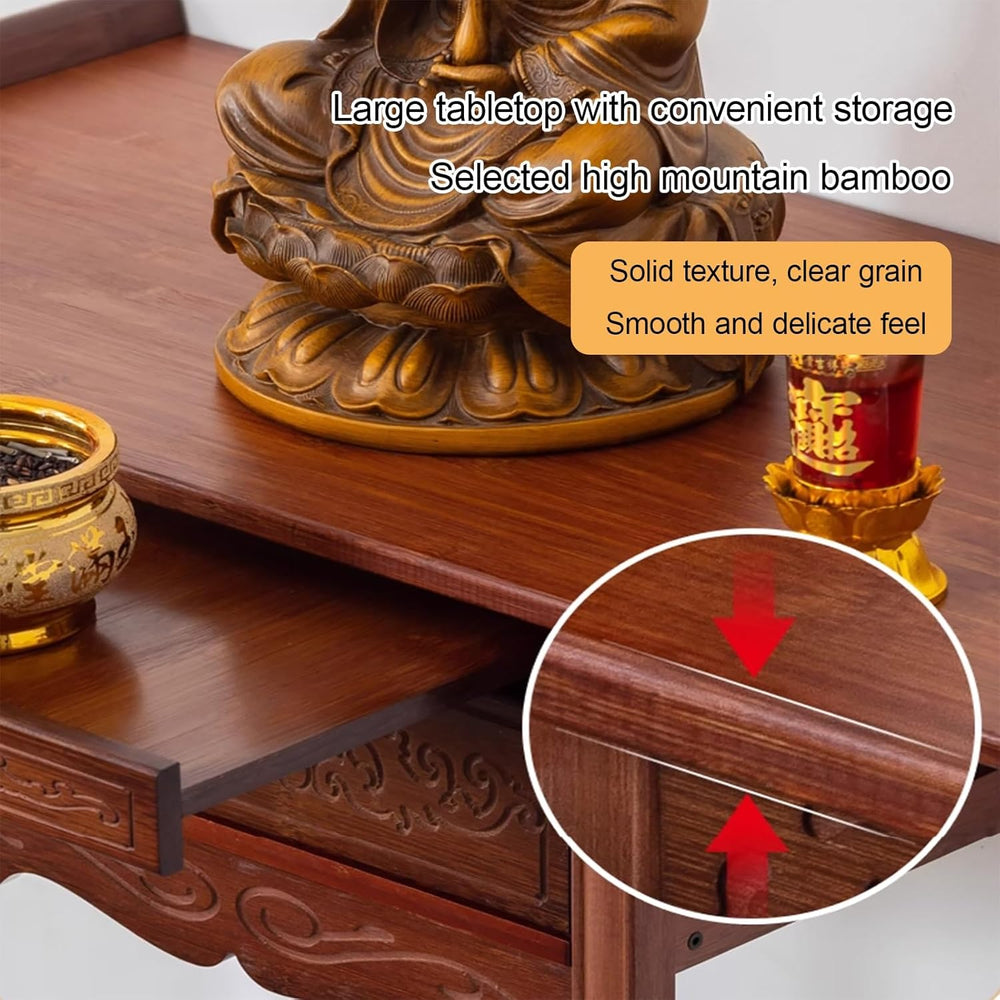 Personal Shrine Altar Table with Storage, Bamboo Meditation Altar Cabniat, Ch...