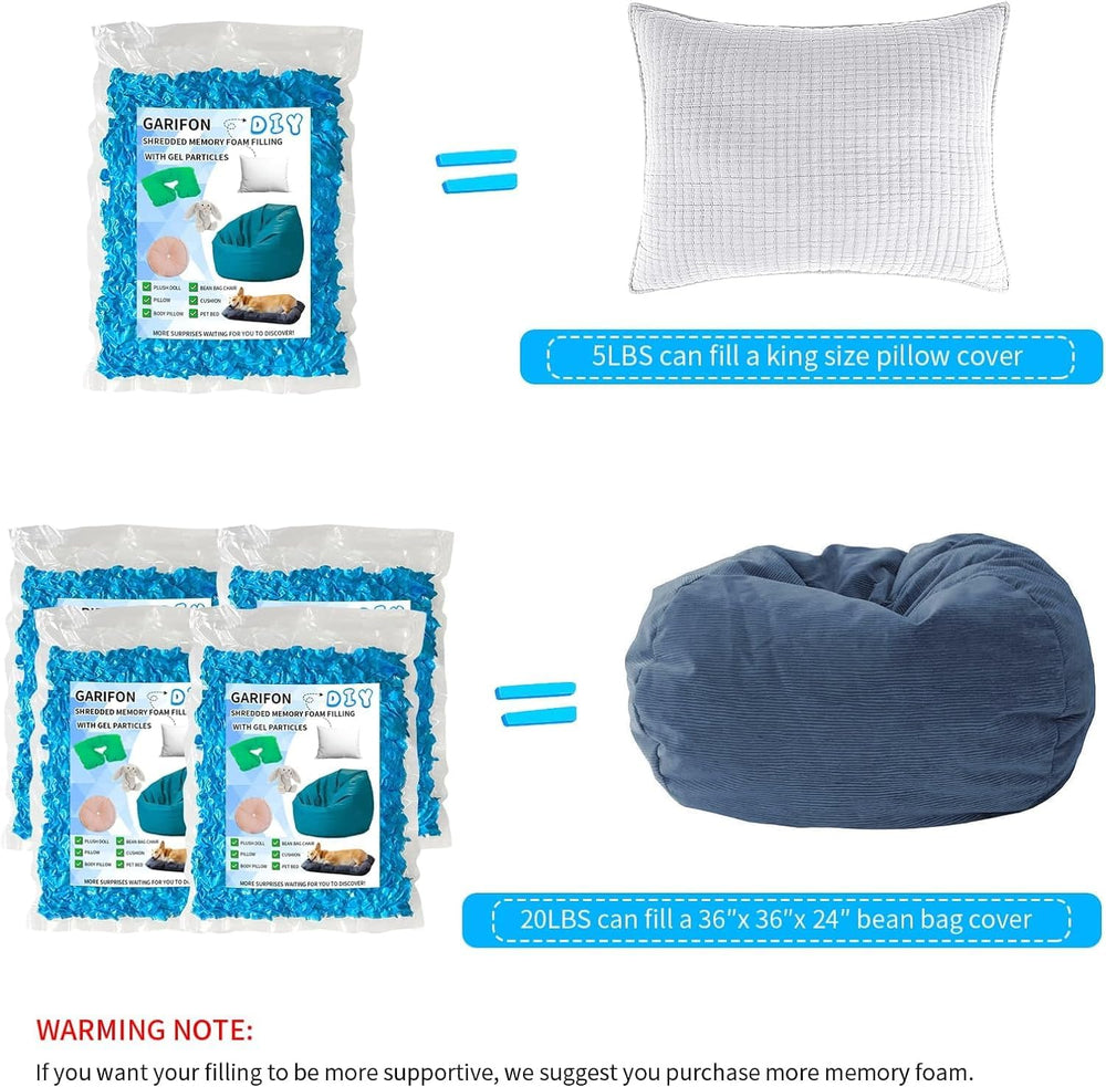 40lbs Bean Bag Filler, Pillow Filler Stuffing, Bean Bag Filling, Shredded Mem...