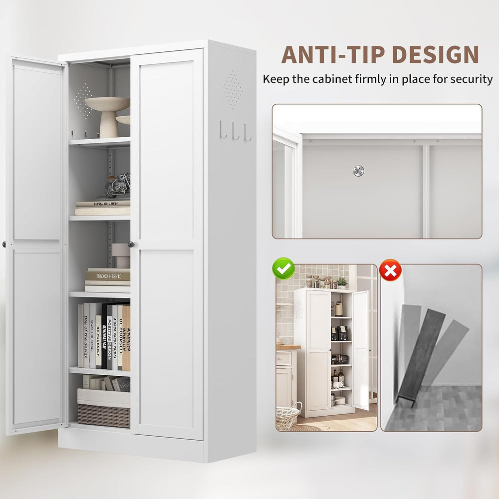 Metal Pantry Cabinet, Kitchen Pantry Storage Cabinets | with Doors and 4 Shel...