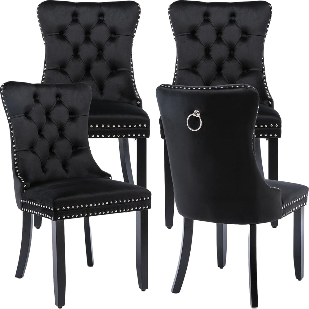 ODUSE-DAILY Black Velvet Dining Chairs Set of 4, Kitchen & Dining Room Ch...