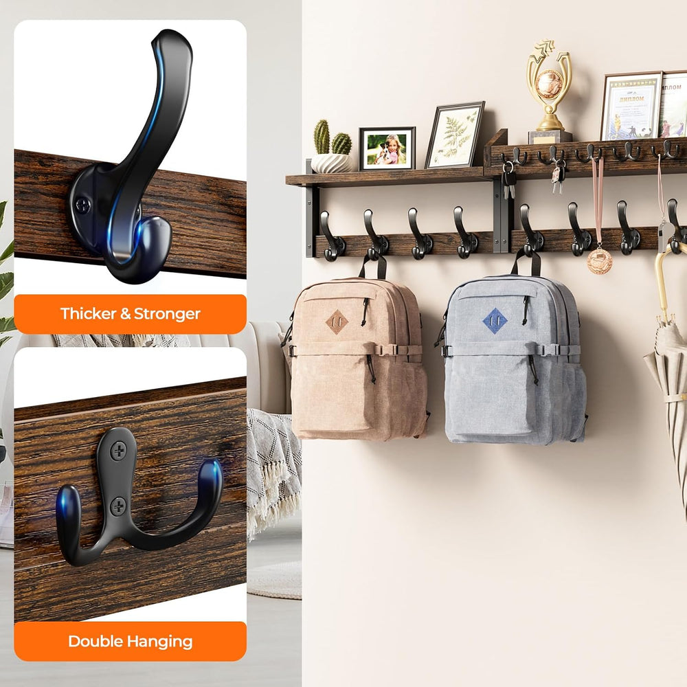 Evermagin 35" Coat Rack Wall Mount with Shelf for Entryway, Rustic Brown