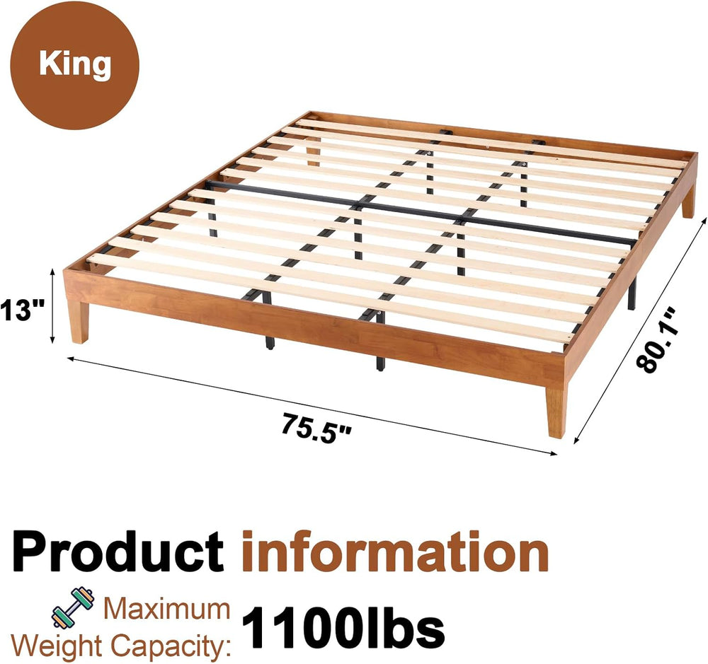 Sweetcrispy King Size Bed Frames, 12 Inch Height Wood Platform Bed Frame