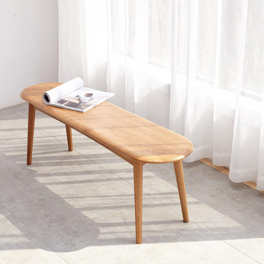 Natural Oak Wood Dining Bench, 39.37 x 11.81 x 16.14 Inches,Oak, Half-Round D...
