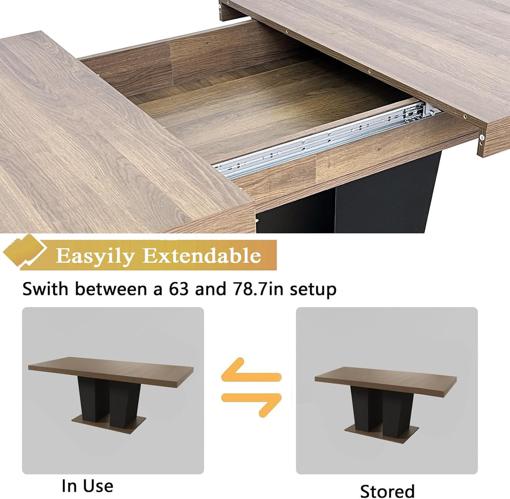 63"-79" Extendable Dining Room Table Set for 8, Farmhouse Kitchen T...