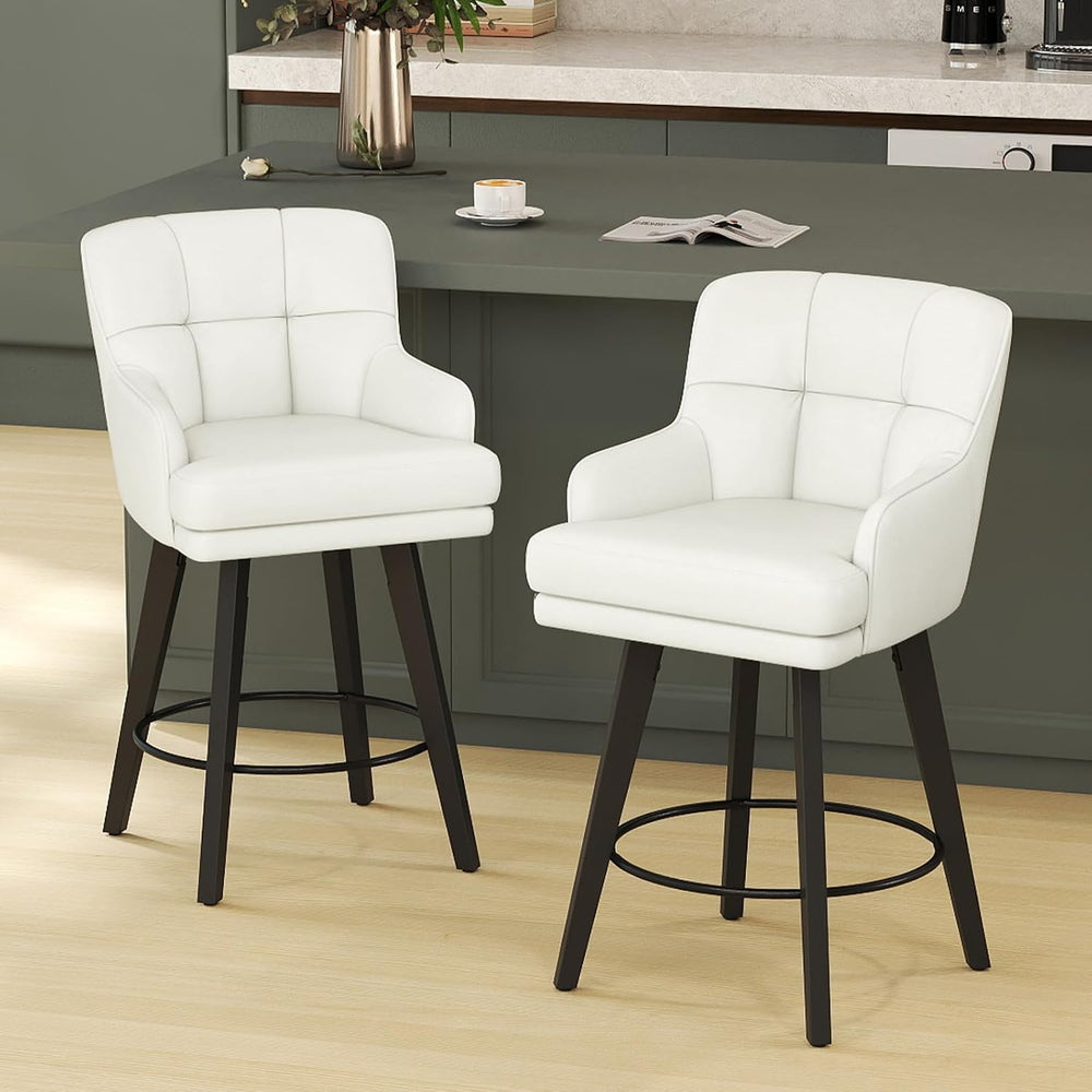 SAECKBERG 360°Swivel Counter Height Bar Stools with Back, 26 inch Solid Wood ...