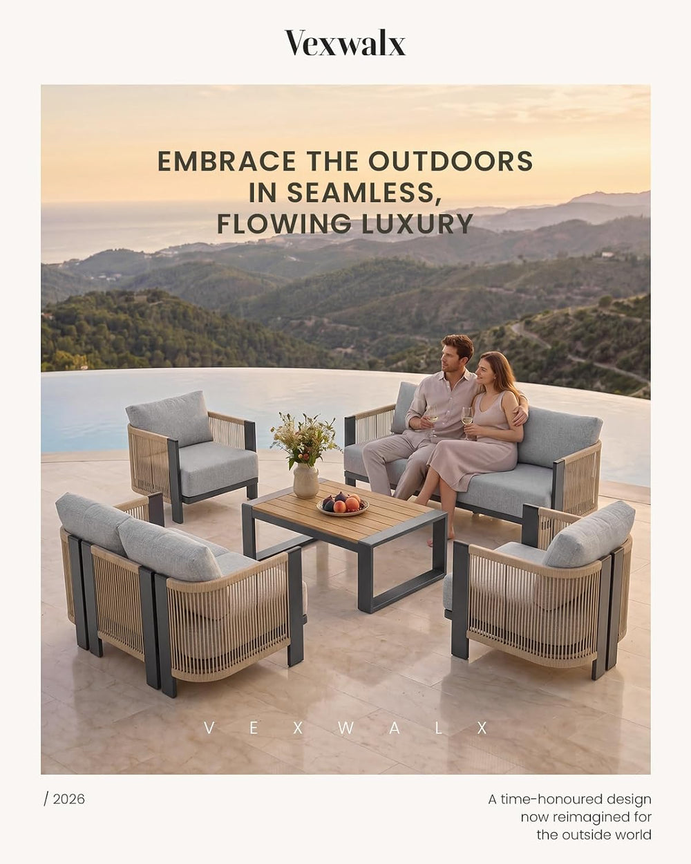 Vexwalx Luxury Patio Furniture Set, 2-Piece Cuvred Armchairs with Weather-Res...
