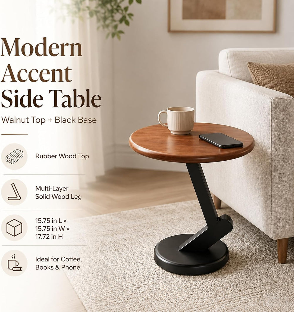 15.75 inch Solid Wood End Table, Round Size Table for Living Room | Sofa Side...