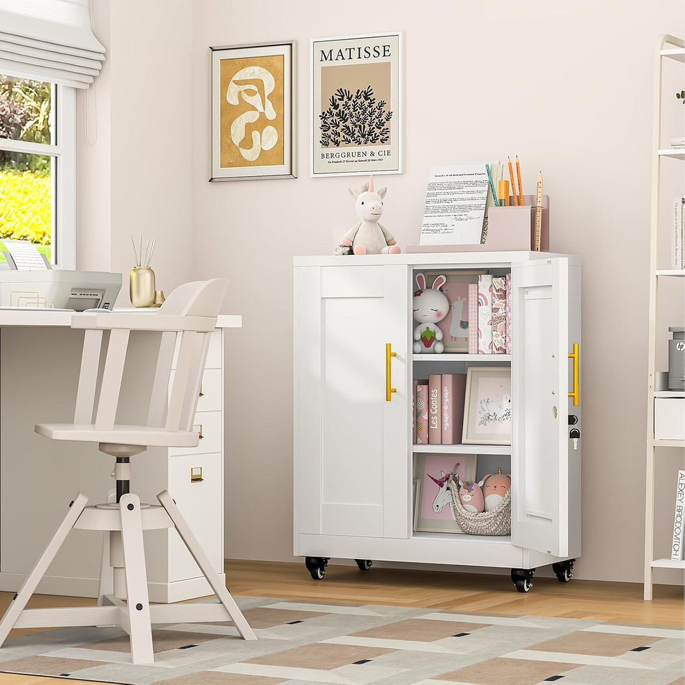 Metal Storage Cabinet with Wheels, 36" Tall Locking Storage Cabinet with...