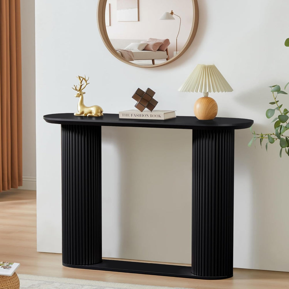 Fluted Console Table, Farmhouse Entryway Table with Storage and Fluted Wood L...