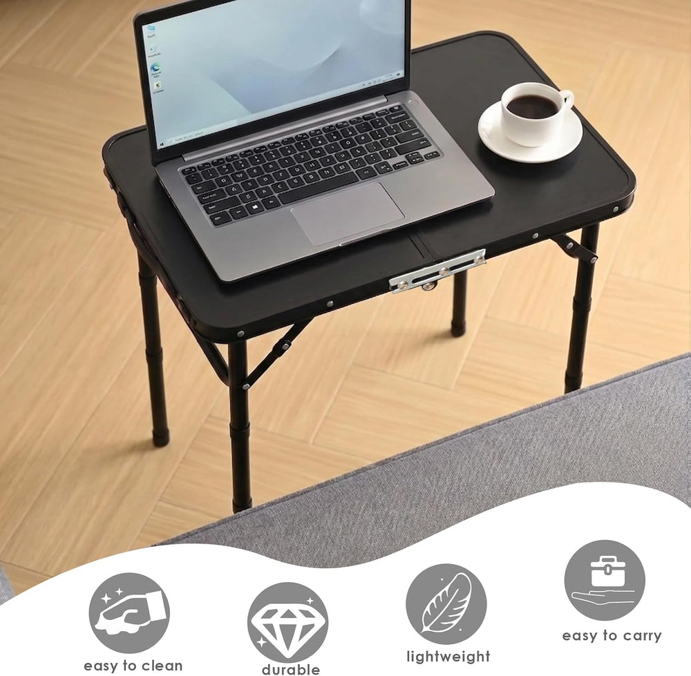 Folding TV Dinner Tray Table, Adjustable Height Sofa Table, Black