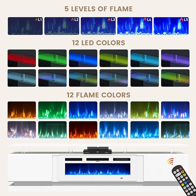 80" Fireplace TV Stand, Modern Entertainment Center for TVs Up to 90&quo...