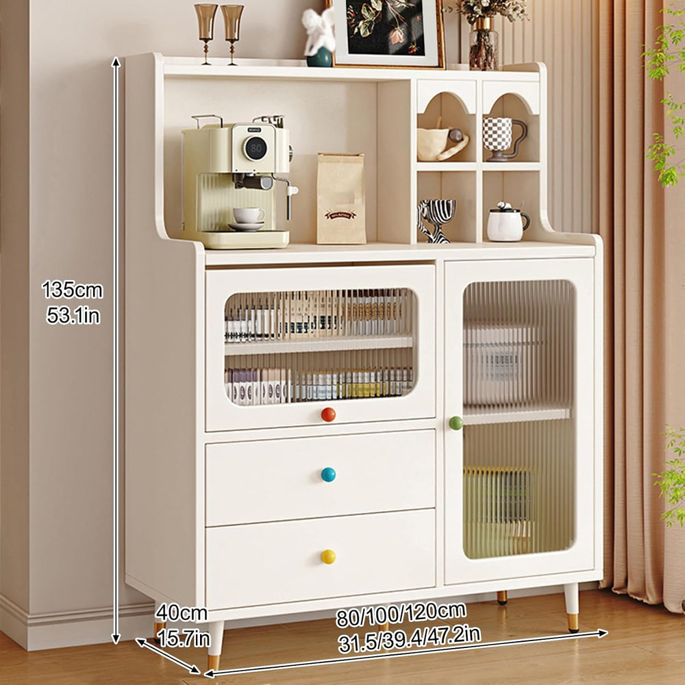 Tall Kitchen Storage Hutch Cabinet, Pantry Cabinet with Storage Drawers, Coff...