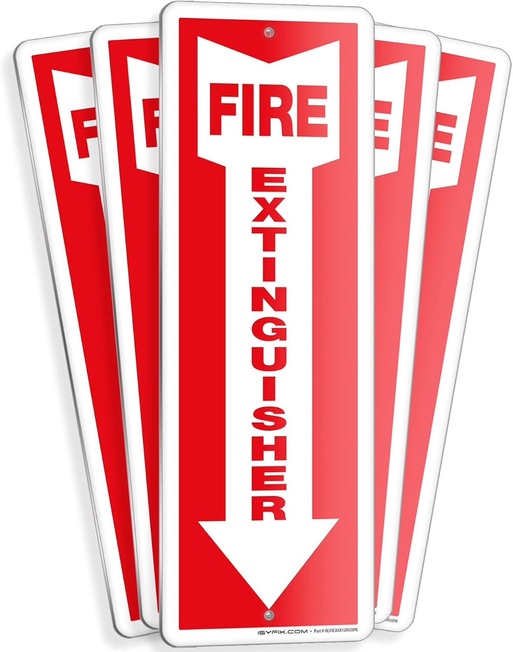 iSYFIX Fire Extinguisher Aluminum Signs, 4x12 Inch, 5 Pack