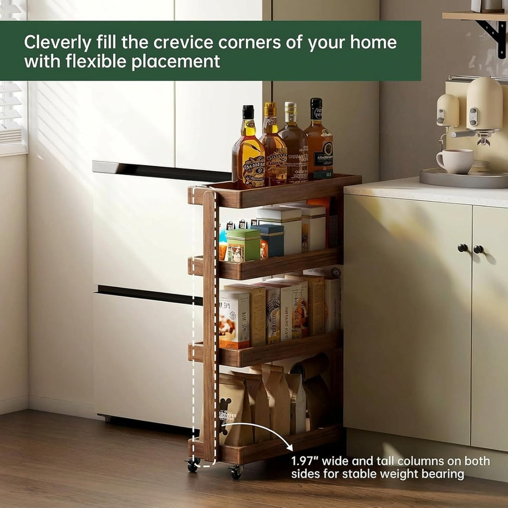 Small Narrow Side Table with Wheels, Skinny End Table for Small Spaces, 4 Tie...