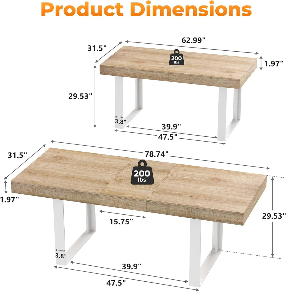 Zevemomo 63"-78.7" Expandable Dining Table, 6-10 Extendable Dining ...