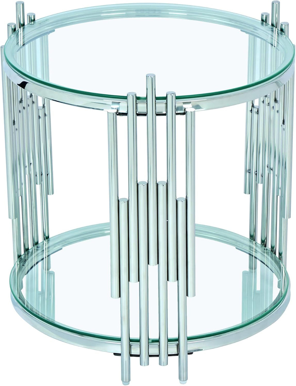 Modern Glass End Table, 19.69" Round Sofa Side Table with Silver Stainle...