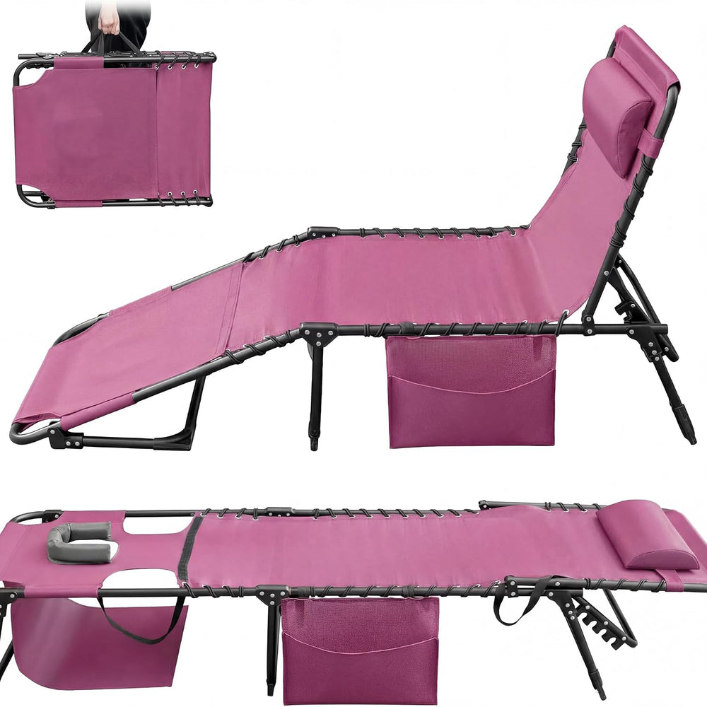 Devoko Beach Lounge Chair, Outdoor Sun Tanning Chair with Face Hole, Heavy Du...
