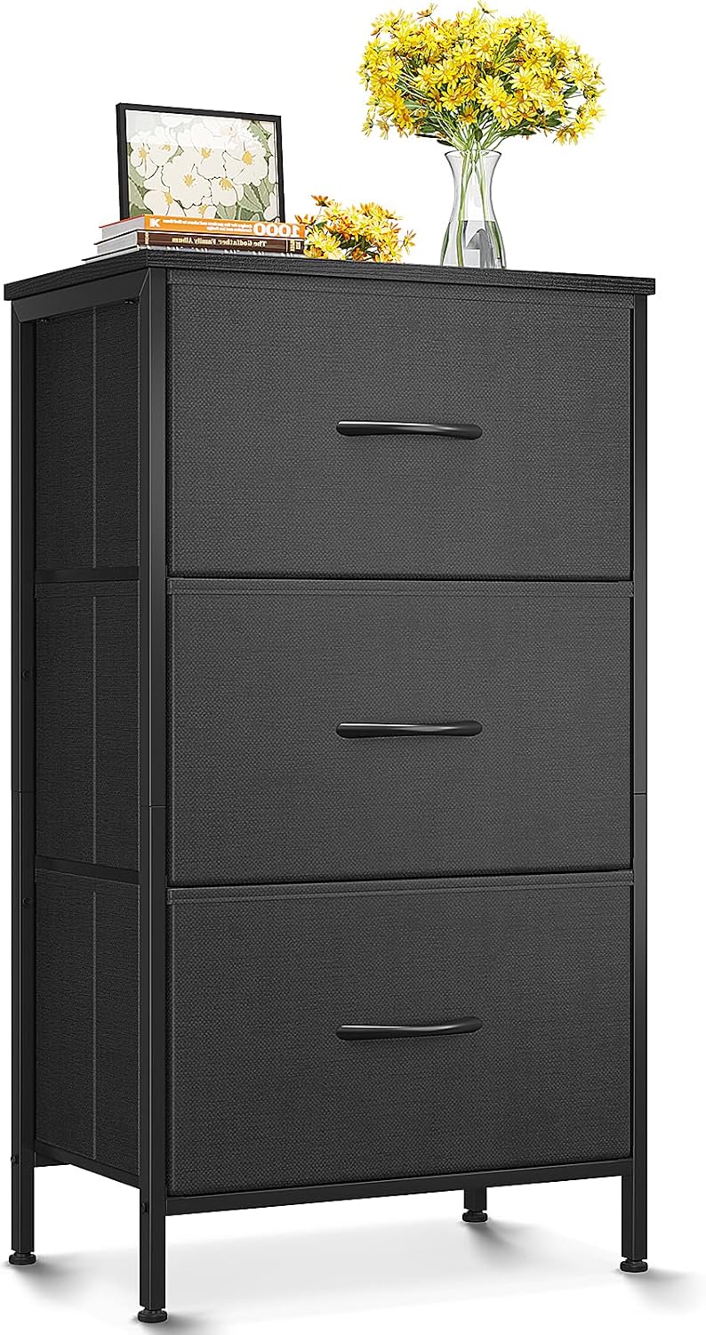AODK Small Dresser for Bedroom Nightstand with 3 Storage Drawers, Black | Che...