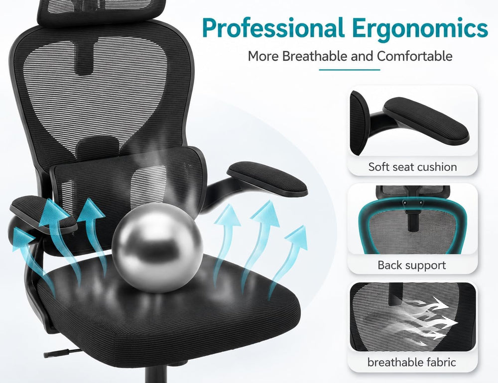 Ergonomic Office Chair with Adjustable Headrest & Lumbar Support, High Ba...
