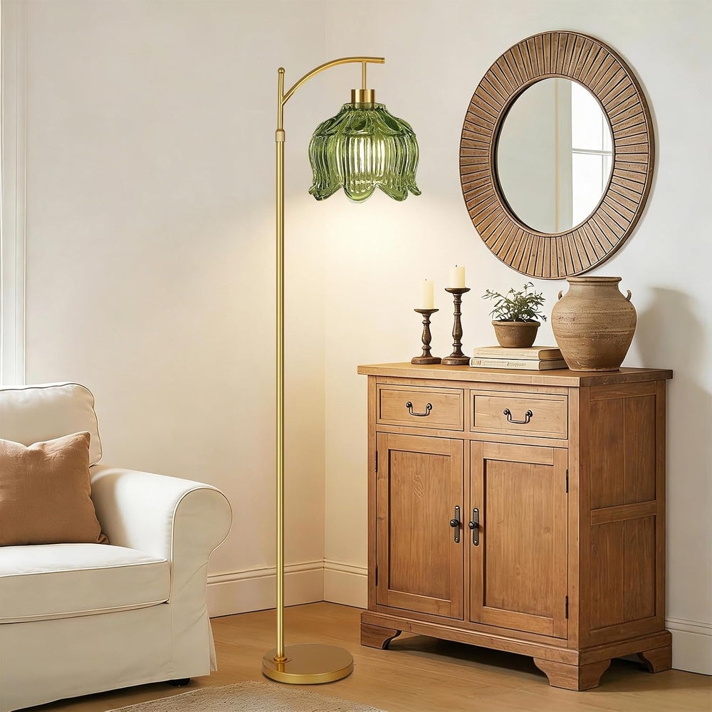 ILLMTW Glass Floor Lamp for Living Room,Bedroom,Gold Mid Century Modern Stand...