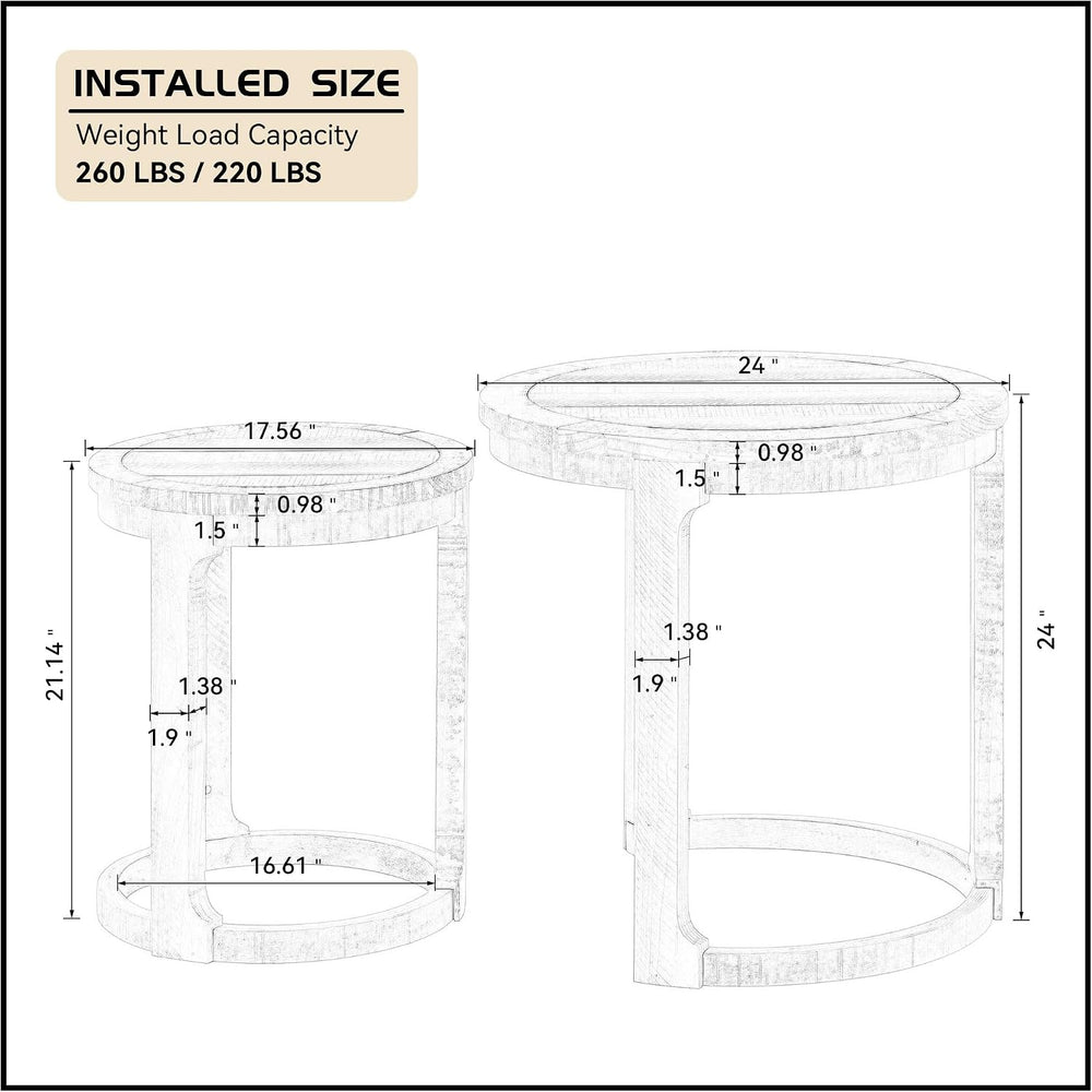 WILLIAMSPACE 24" Round Nesting Coffee Table Set of 2, Solid Wood Coffee ...